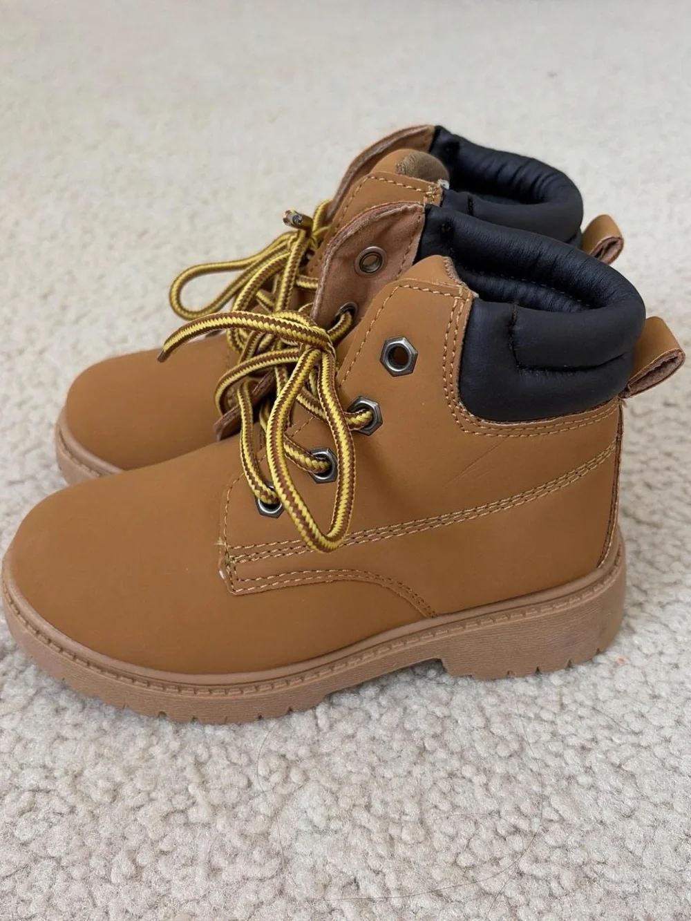 Kids Tan Lace-Up Work Boots - Durable Outdoor Shoes